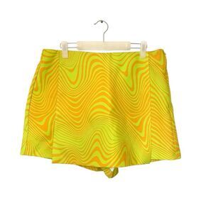 Primark Neon Swirl Print Built-In Shorts Mini Skort Yellow Orange Size 14